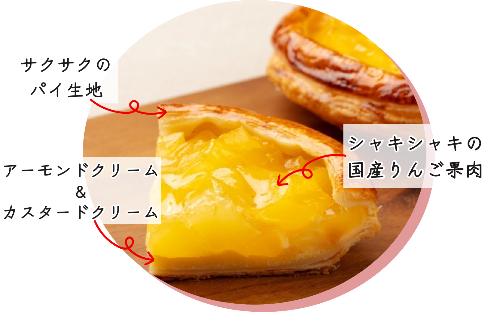 果肉たっぷり国産りんごのアップルパイ断面
