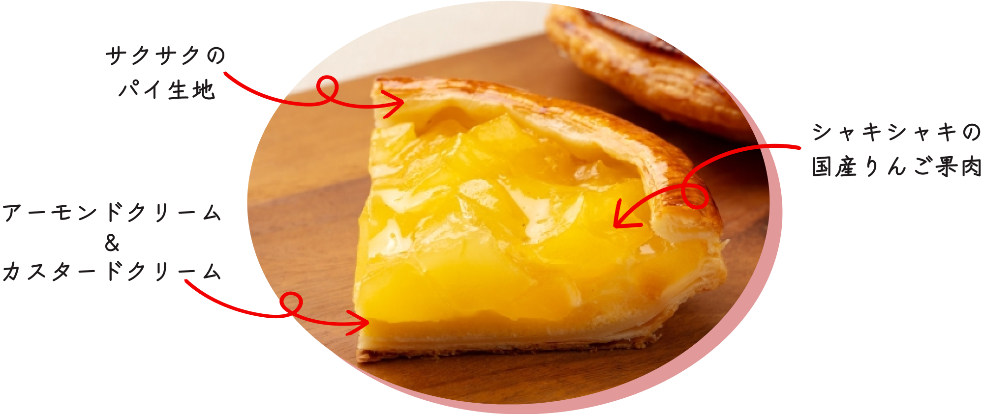 果肉たっぷり国産りんごのアップルパイ断面